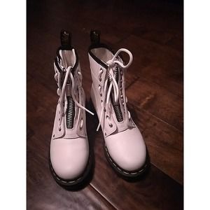 Dr. Martens Zip Front Leather Ankle Boots‎ White Fashion Combat Boots
